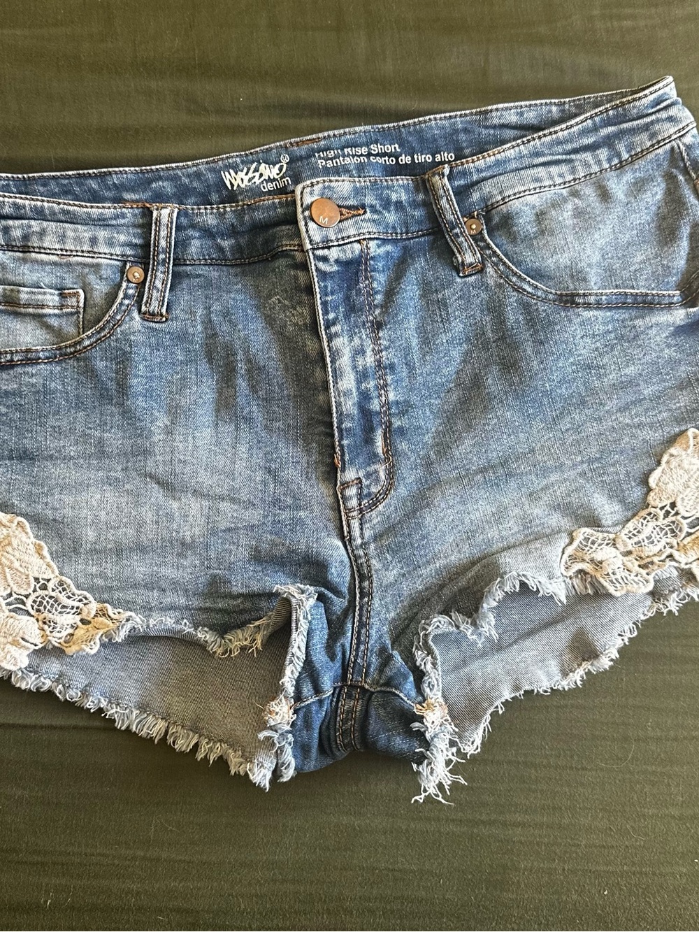 Mossimo Women's High-Rise Light Blue Denim Shorts with Cream Lace Trim